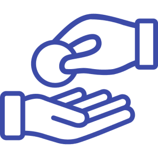 Two hands exchanging a coin icon.